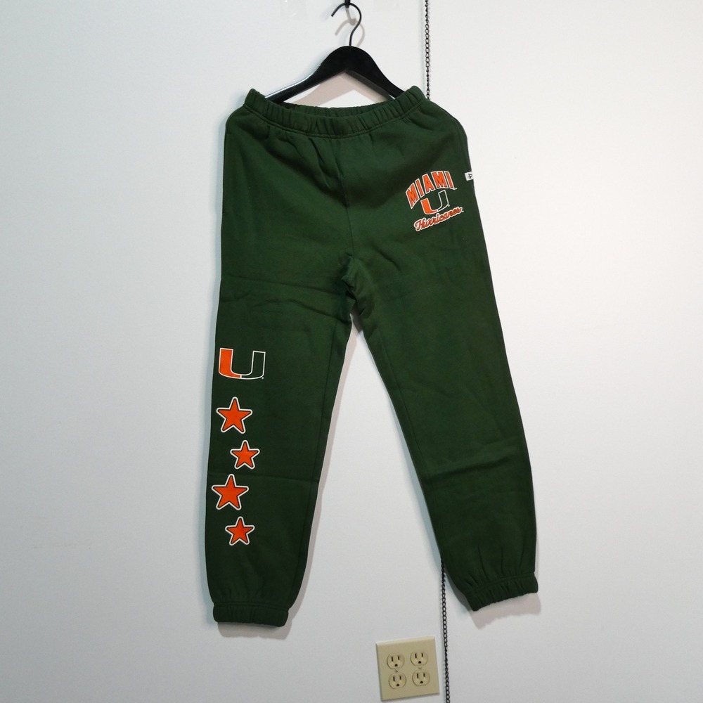 '47 Sweatpants Womens Small Miami Hurricanes Green‎ Stars Fleece Joggers NCAA